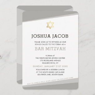 Convites BAR MITZVAH CONVIDA cinzas legal simples e moderna