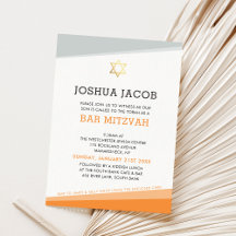 BAR MITZVAH CONVIDA simples cinza laranja rochosa 