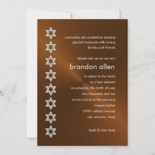 Convites Bar Mitzvah Copper Sheen Silver Stars de David