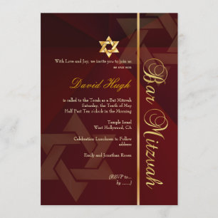 Convites Bar Mitzvah/crimson vermelho/ouro