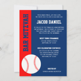 Convites Bar Mitzvah de Beisebol Azul Vermelho