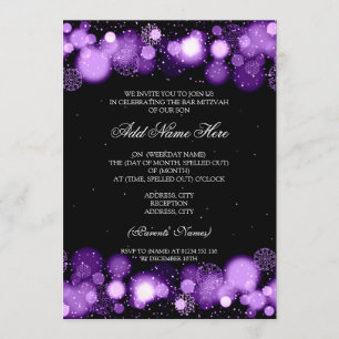 Convites Bar Mitzvah de Inverno Luzes de Flocos de Neve Rox