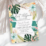 Convites Bar Mitzvah de Plantas Florais e Botânicas Tropica<br><div class="desc">Este convite de bat mitzvah sofisticado apresenta um fundo branco com flores tropicais como hibisco e folhas em aquarela. O verso apresenta um fundo bege claro com padrões florais tropicais. Personalize-o para suas necessidades. Você pode encontrar produtos correspondentes na minha loja.</div>