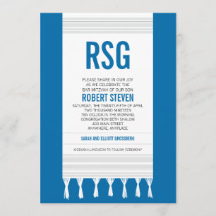 Convites Bar Mitzvah de Tinta Branca de Monograma