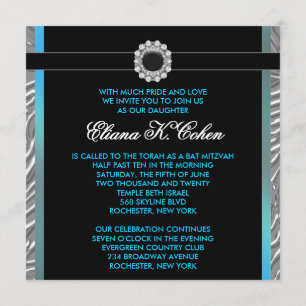 Convites Bar Mitzvah de Zebra Azul Turquesa