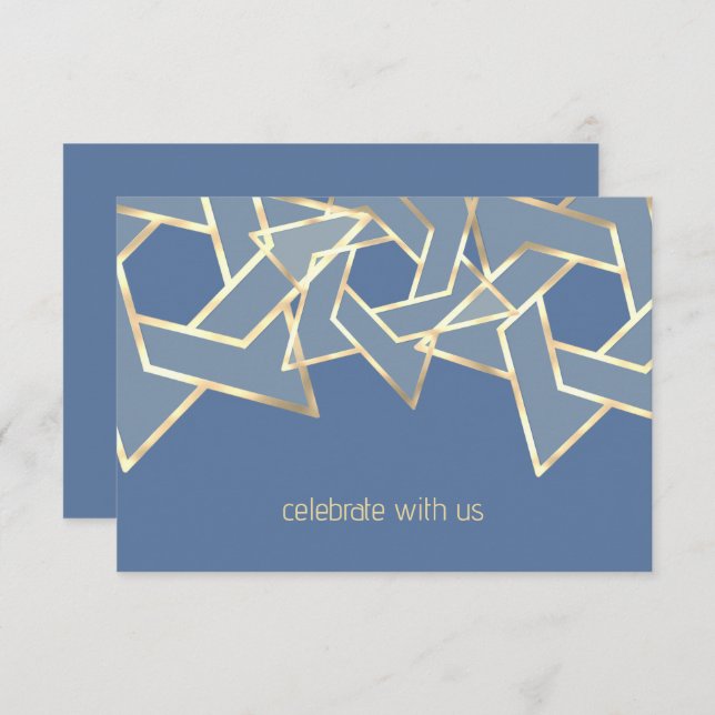 Convites Bar Mitzvah Dourada Estrela de David RSVP (Frente/Verso)