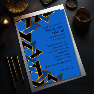 Convites Bar Mitzvah Dourada Estrela Negra Azul de David