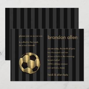 Convites Bar Mitzvah Dourado e bola de futebol preto