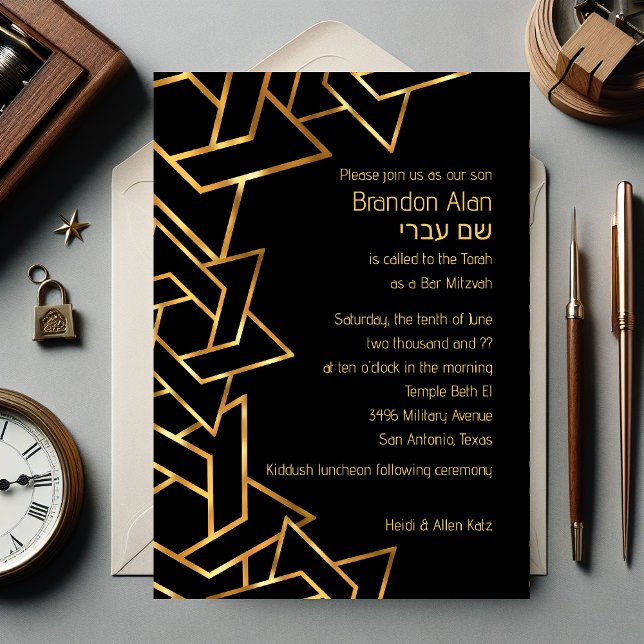 Convites Bar Mitzvah Dourado e Estrela Negra de David (Criador carregado)