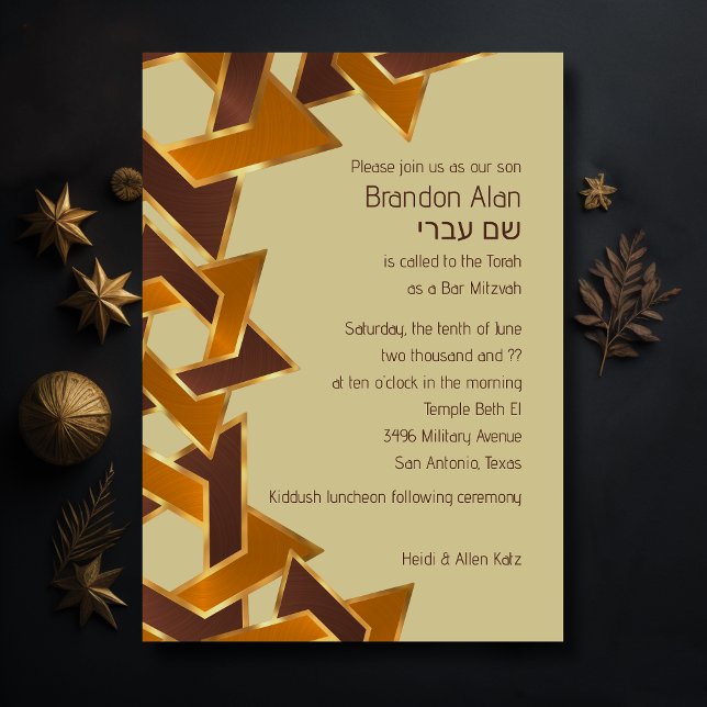 Convites Bar Mitzvah Dourado Laranja Estrela Castanha de Da (Criador carregado)