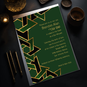 Convites Bar Mitzvah Dourado Verde Preto Estrela de Davi