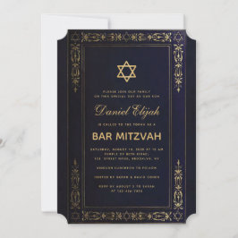 Convites Bar Mitzvah Elegante Azul Marinho Dourado Estrela 