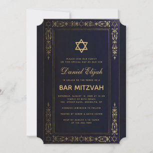 Convites Bar Mitzvah Elegante Marinho Azul Dourado Star Vin