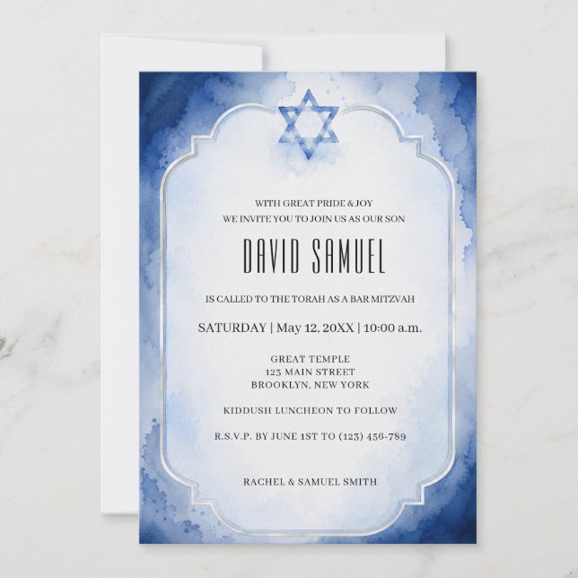 Convites Bar Mitzvah Elegante Moderno (Frente)