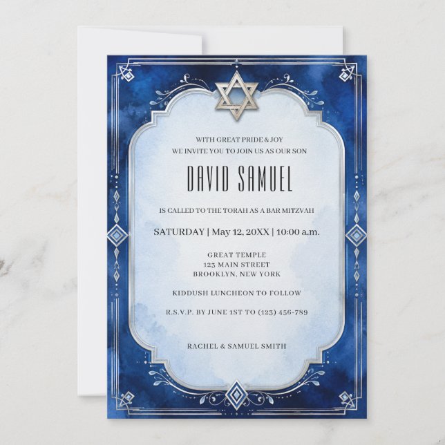 Convites Bar Mitzvah Elegante Moderno (Frente)