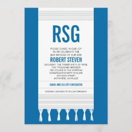 Convites Bar Mitzvah, em Monograma White Stripe Tallit