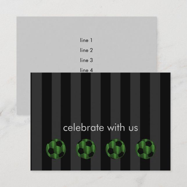 Convites Bar Mitzvah Emerald Green e Black Soccer Ball (Frente/Verso)