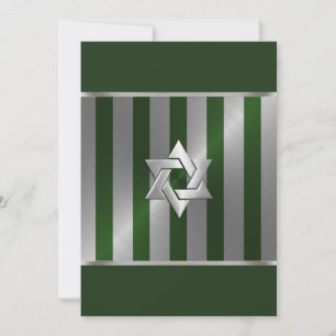Convites Bar Mitzvah Emerald Green e Silver Stripe