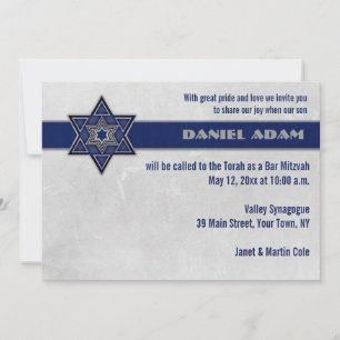 Convites Bar Mitzvah, Estrela Azul, com Faixa Superior