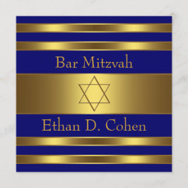 Convites Bar Mitzvah Estrela de Davi Azul Marinho Dourada