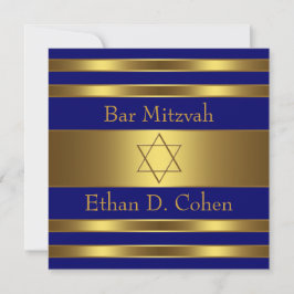 Convites Bar Mitzvah Estrela de Davi Dourada Azul Marinho