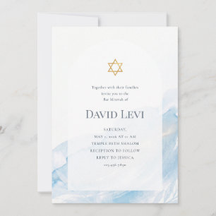 Convites Bar Mitzvah Estrela de Davi em Aquarela Azul Moder