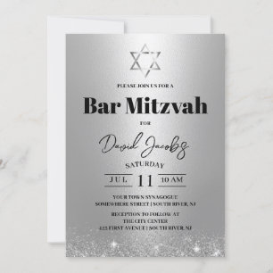 Convites Bar Mitzvah Estrela de Davi Judaica Moderna Prata