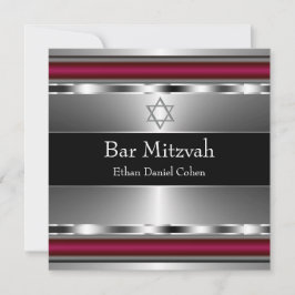 Convites Bar Mitzvah estrela de Davi preta vermelha