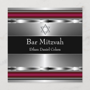 Convites Bar Mitzvah estrela de Davi preta vermelha