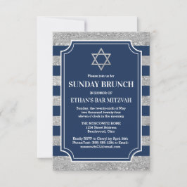 Convites Bar Mitzvah Estrela de David Brunch Listrado Azul