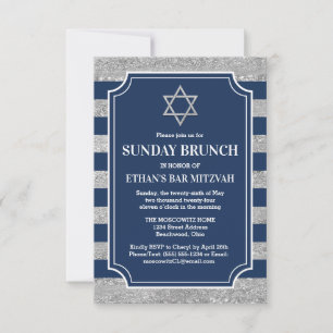 Convites Bar Mitzvah Estrela de David Brunch Listrado Azul 
