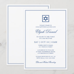 Convites Bar Mitzvah Estrela de David Elegante Clássico Az