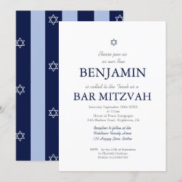 Convites Bar Mitzvah Estrela de David Jewish Blue Stripe In