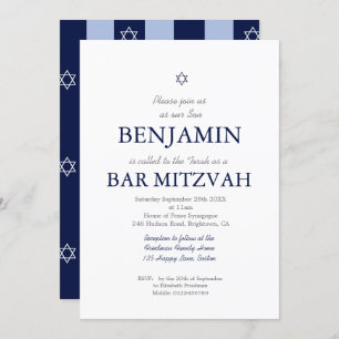 Convites Bar Mitzvah Estrela de David Jewish Blue Stripe In