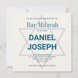 Convites Bar Mitzvah, estrela judia ao quadrado