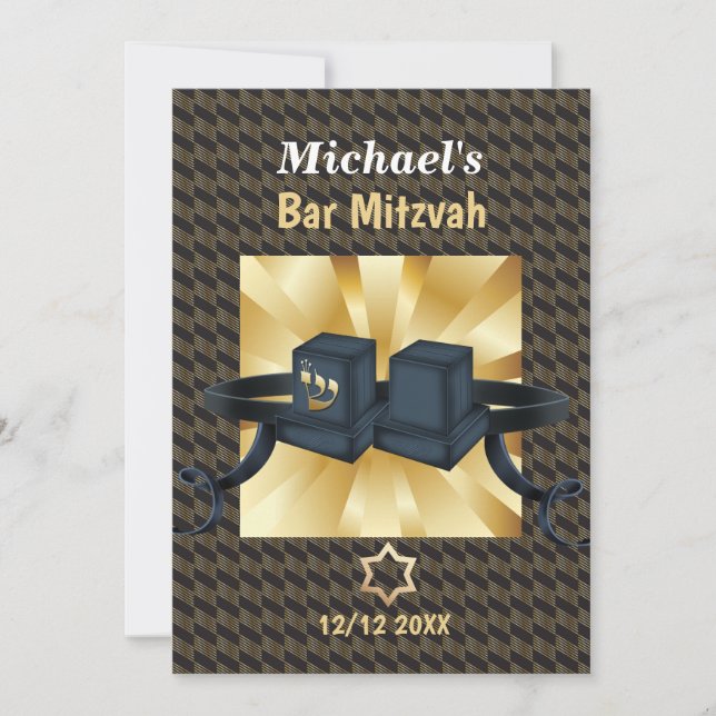 Convites Bar Mitzvah Feliz 20XX Dourado Decorativo (Frente)