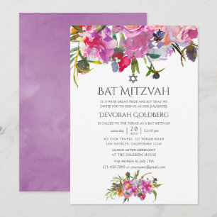 Convites Bar Mitzvah Floral de Aquarela Vintage