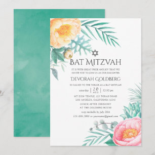 Convites Bar Mitzvah Floral de Menta Tropical de Verão