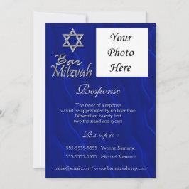 Convites Bar mitzvah foto azul de resposta prateada