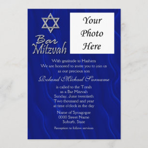 Convites Bar mitzvah foto azul prateado