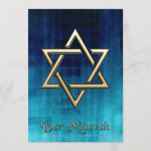 Convites Bar Mitzvah Galáxia Azul e Estrela Dourada de Dav