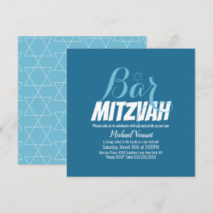 Convites Bar Mitzvah Geométrico Azul Branco