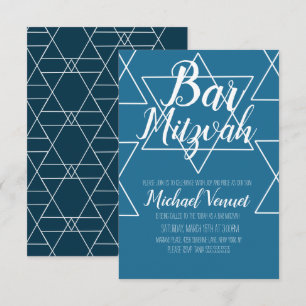 Convites Bar Mitzvah Geométrico Azul e Branco