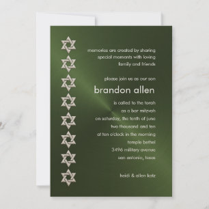 Convites Bar Mitzvah Green Sheen Silver Stars de David
