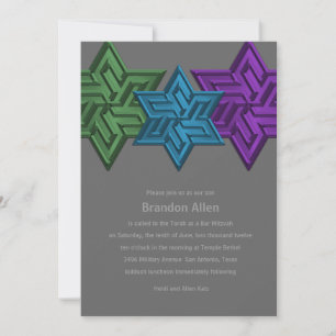 Convites Bar Mitzvah Green Teal e Estrela Roxa de David