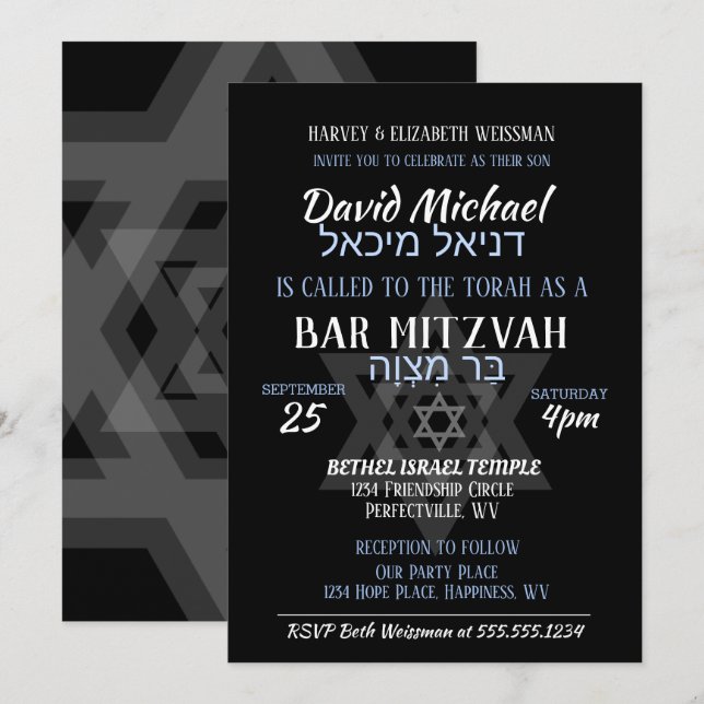 Convites Bar Mitzvah Hebraico Nomes (Frente/Verso)
