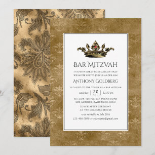 Convites Bar Mitzvah Heráldico Vintage Preto e Dourado