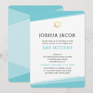 Convites BAR MITZVAH INVITE azul-turquesa simples e moderno