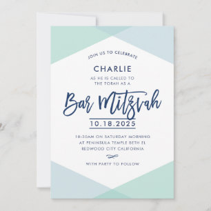 Convites BAR MITZVAH INVITE marinho azul-menta com letra ma