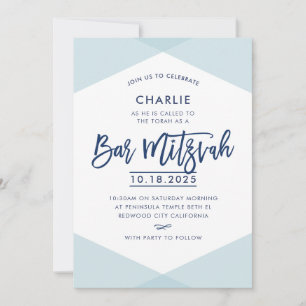 Convites BAR MITZVAH INVITE marinho pálido, com letra manua